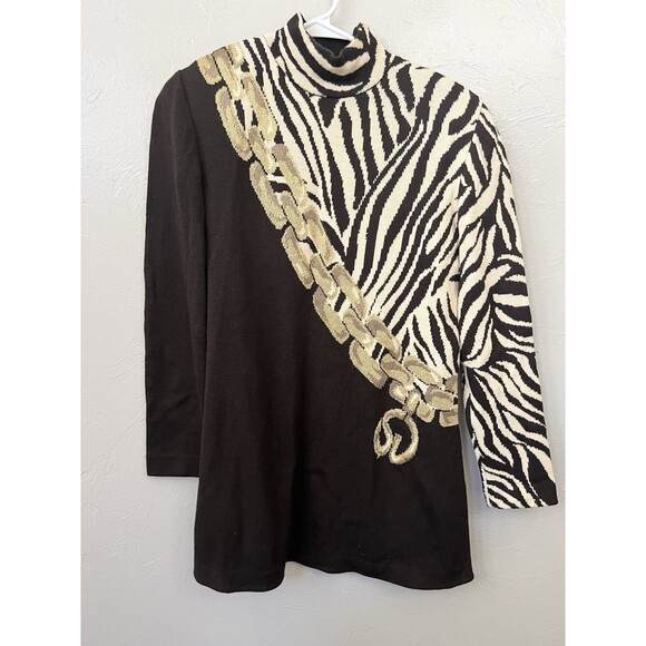 St John Collection Sweater Small Brown Santana Knit Chain Logo Logo Top Luxury - Picture 2 of 6